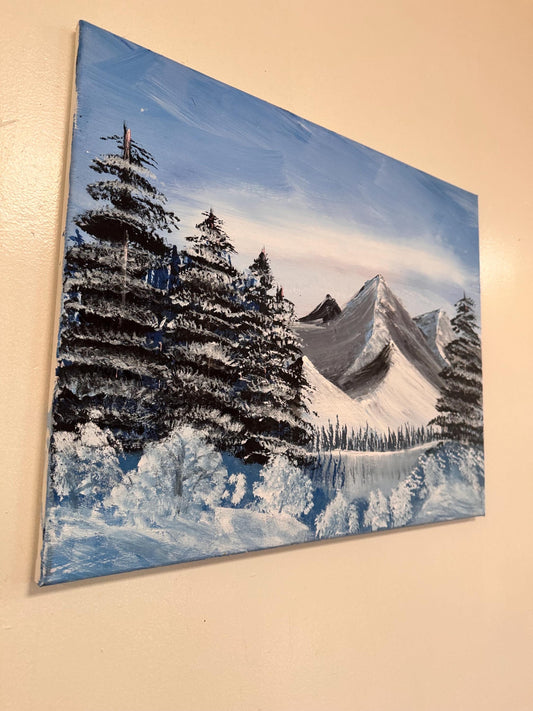Peaceful Winter Mountain Landscape Original Acrylic Painting