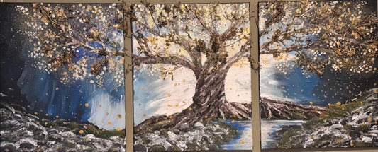 Golden Tree Glittering Night Landscape